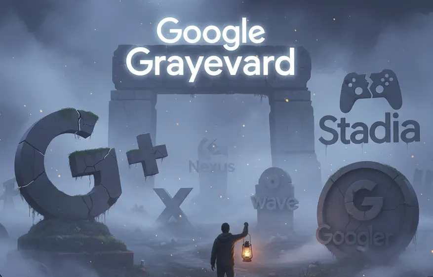 Conceptual art of the Google Graveyard.